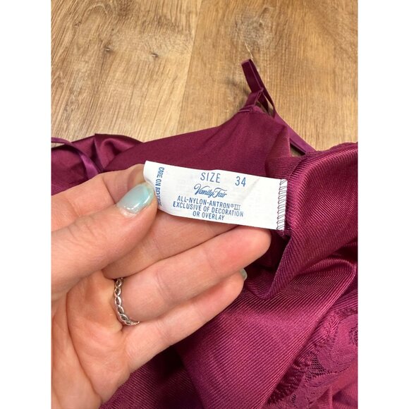 Vintage Vanity Fair Maroon Nylon Lace Trim Camisole Top Size 34 - Picture 3 of 5